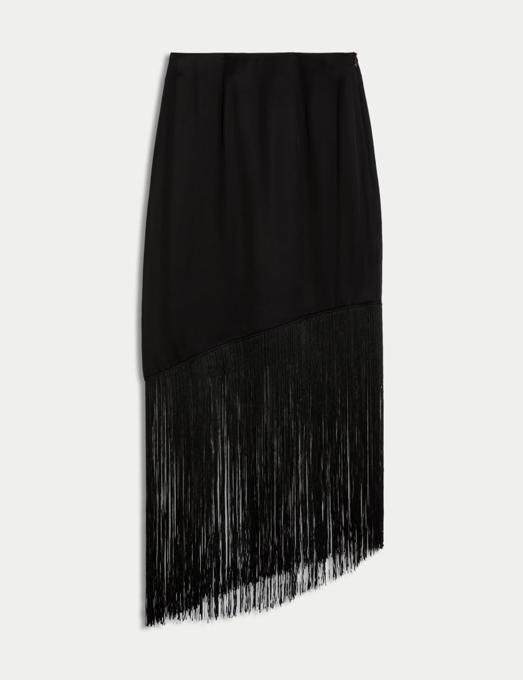 Fringe Detail Asymmetric Midaxi Slip Skirt