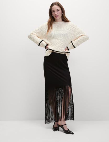 Fringe Detail Asymmetric Midaxi Slip Skirt