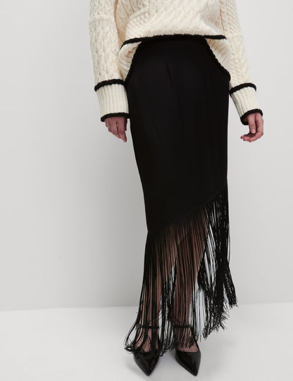 Fringe Detail Asymmetric Midaxi Slip Skirt