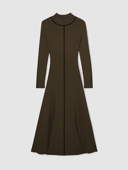 Knitted Midi Dress in Khaki Green