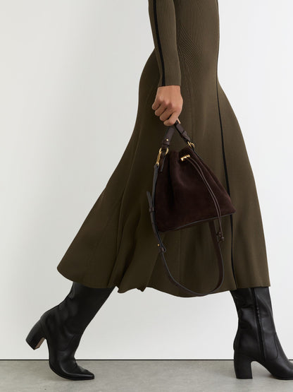 Knitted Midi Dress in Khaki Green