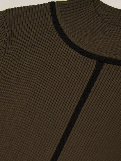 Knitted Midi Dress in Khaki Green