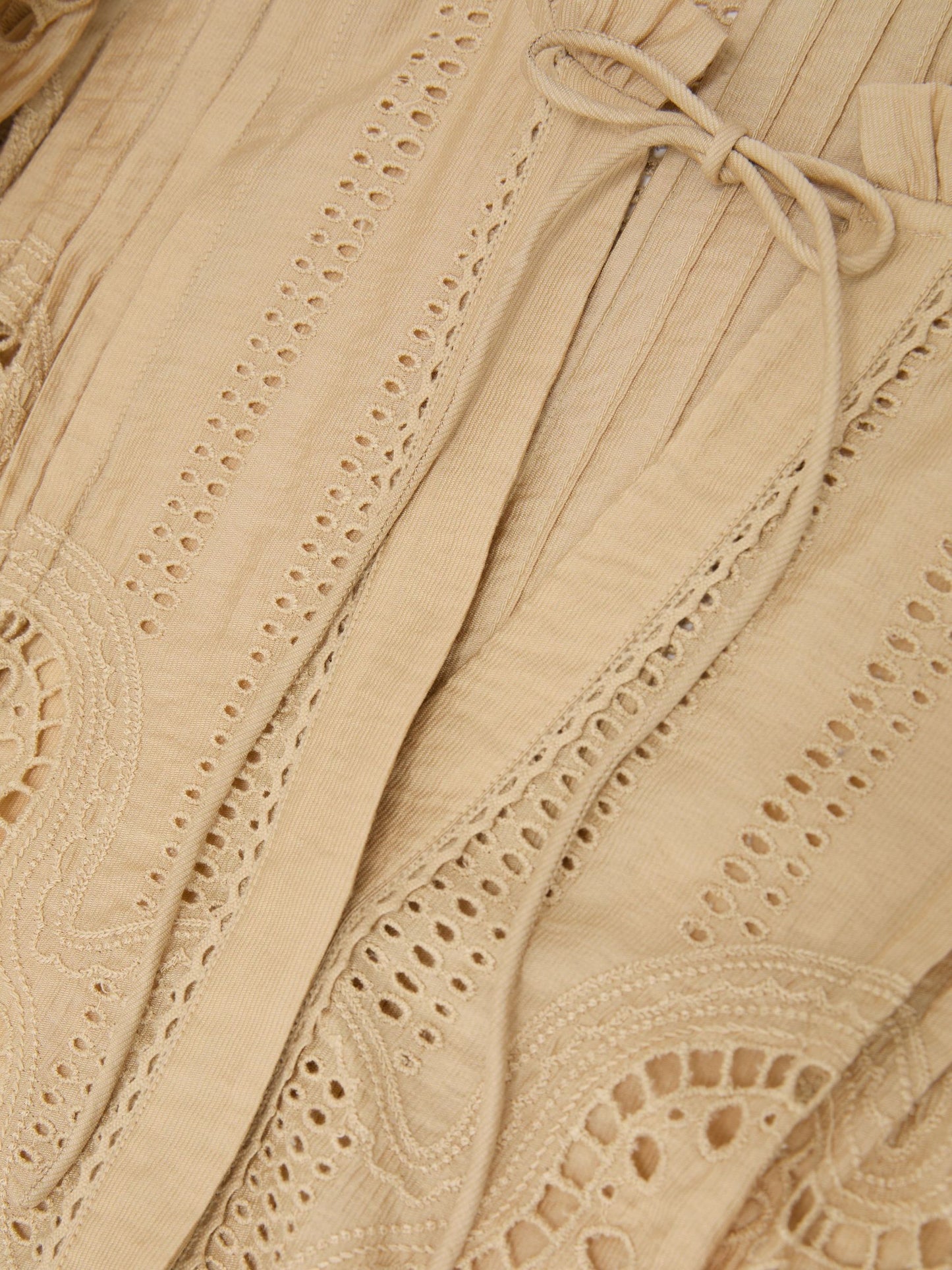 Broderie Anglaise Tie-Neck Blouse in Neutral