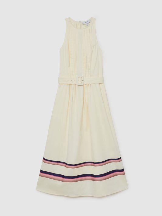 Stretch-Cotton Stripe-Detail Midi Dress in Cream