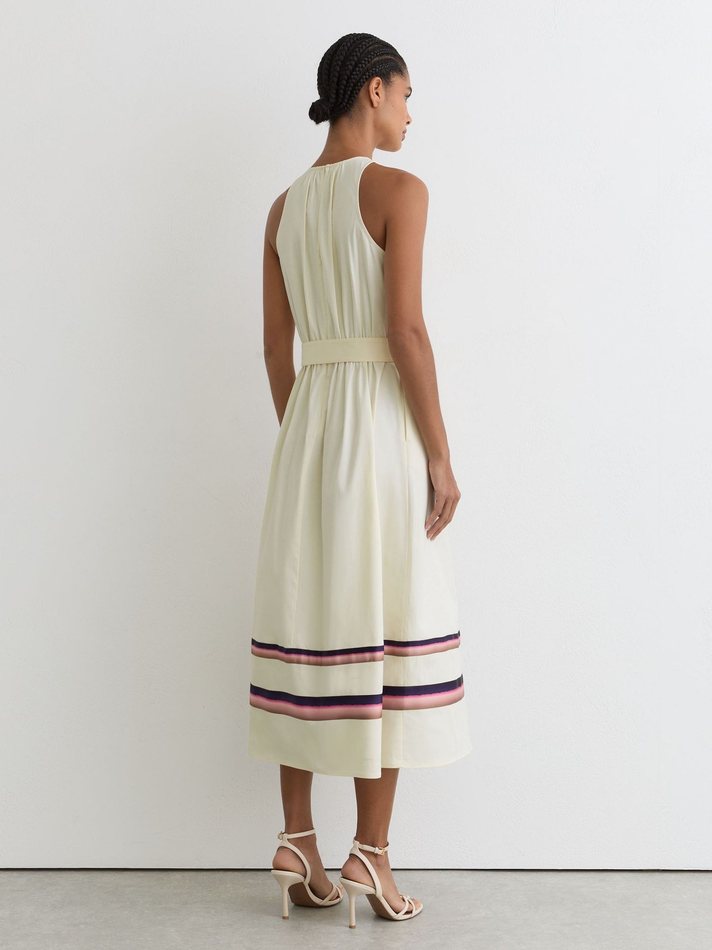Stretch-Cotton Stripe-Detail Midi Dress in Cream