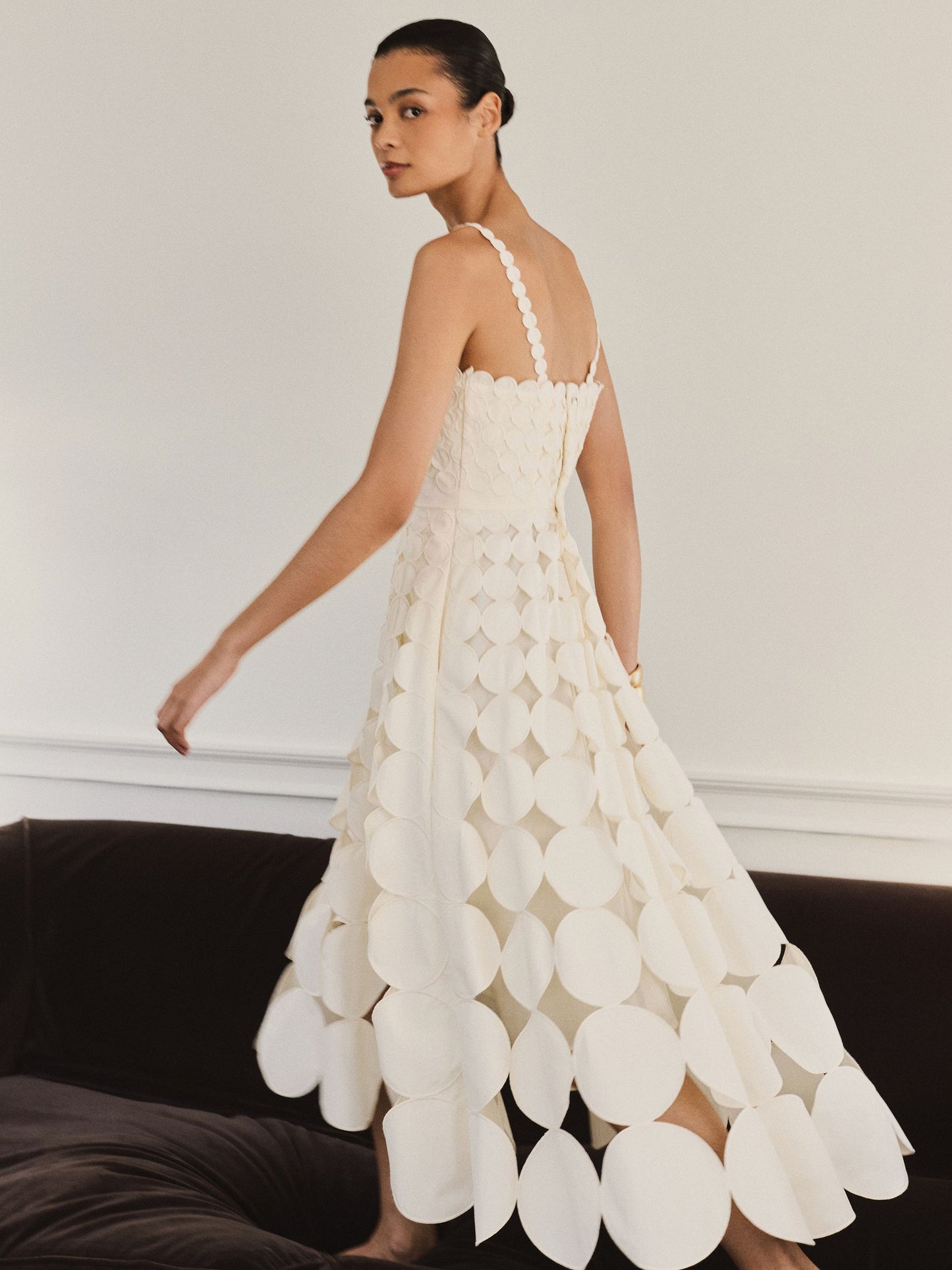 Cotton Cut-Out Belted Midi Dress in Cream