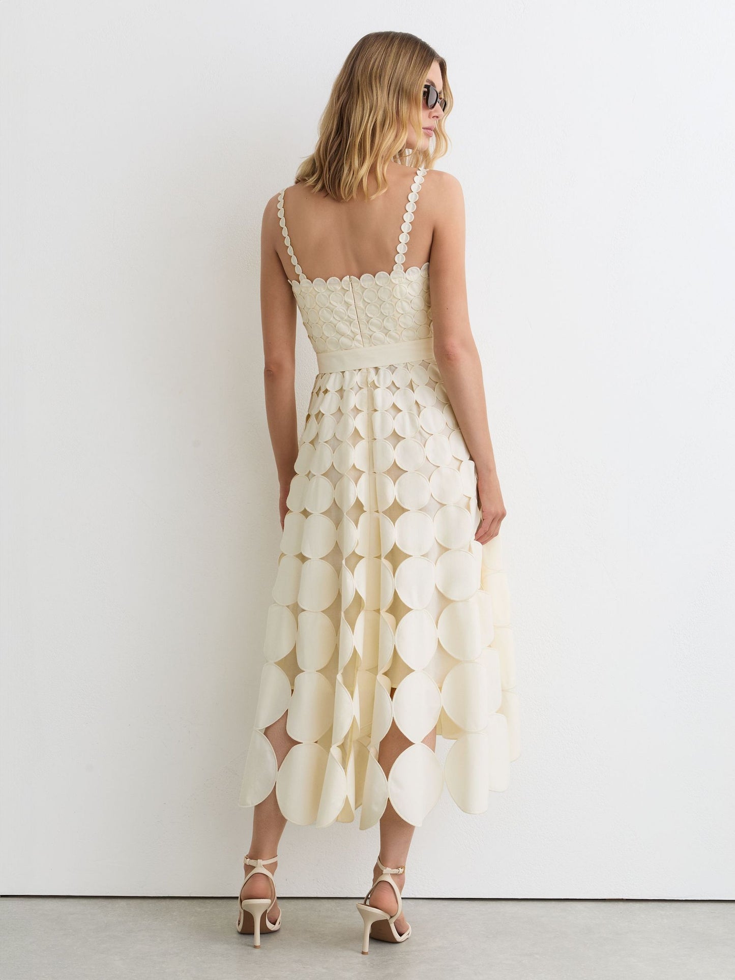 Cotton Cut-Out Belted Midi Dress in Cream