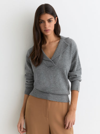 Reiss Wool-Cashmere Collared Knit Jumper in Grey Marl