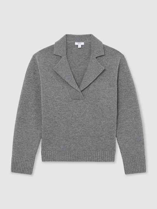 Reiss Wool-Cashmere Collared Knit Jumper in Grey Marl