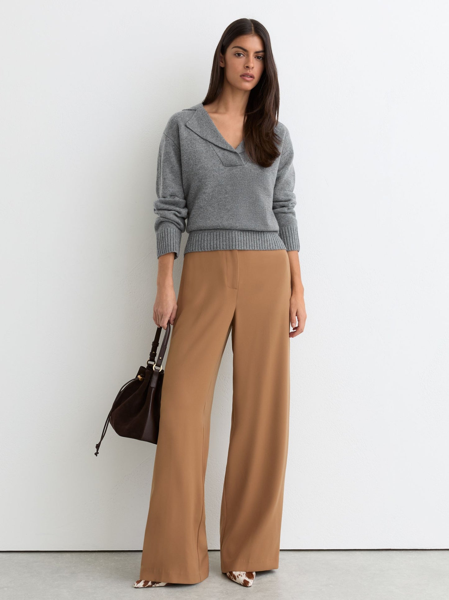 Reiss Wool-Cashmere Collared Knit Jumper in Grey Marl