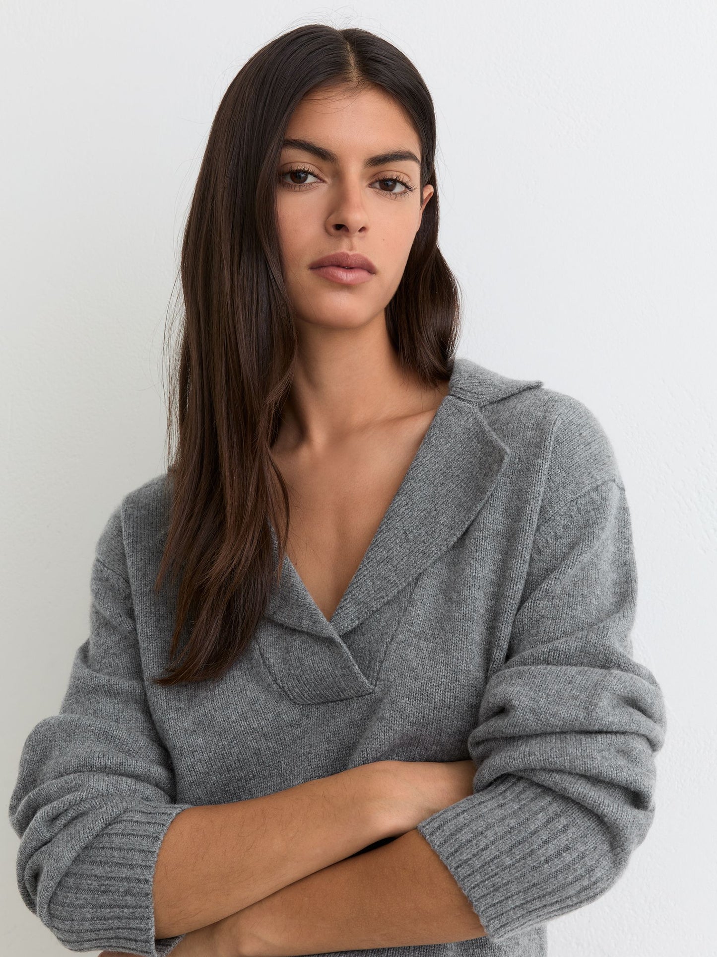 Reiss Wool-Cashmere Collared Knit Jumper in Grey Marl