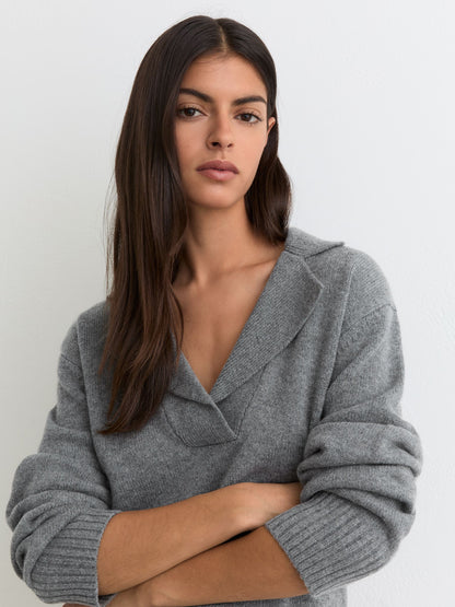 Reiss Wool-Cashmere Collared Knit Jumper in Grey Marl