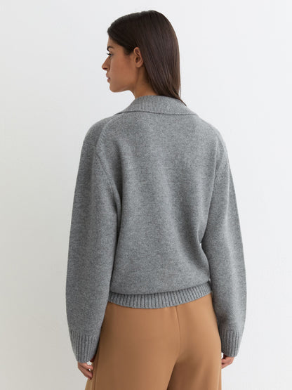 Reiss Wool-Cashmere Collared Knit Jumper in Grey Marl