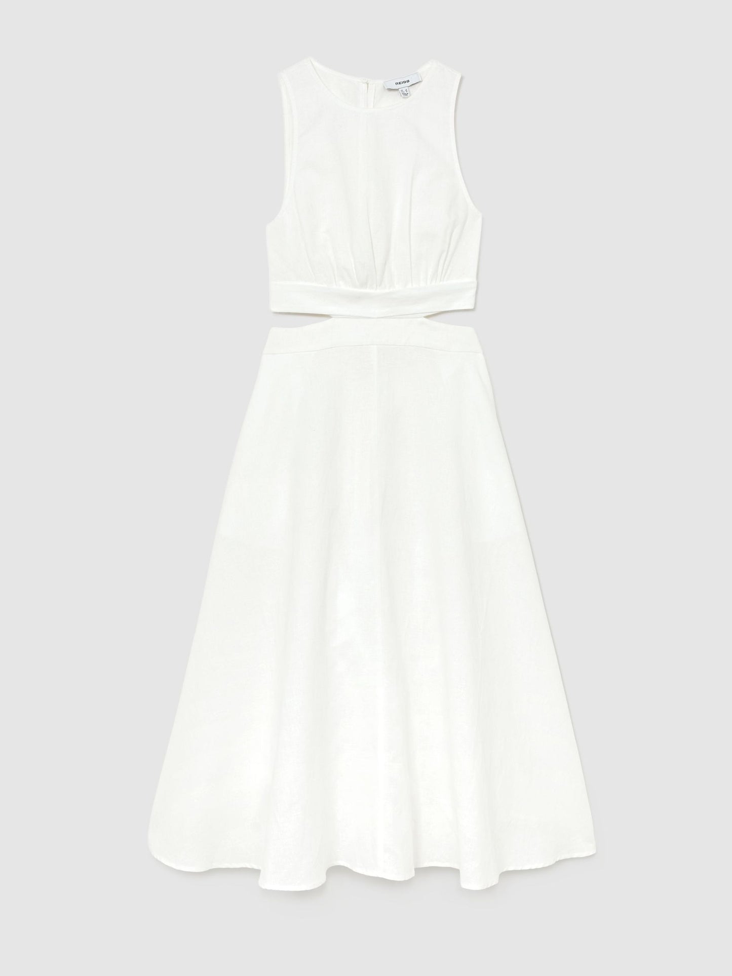 Linen-Cotton Cut-Out Midi Dress in Ivory