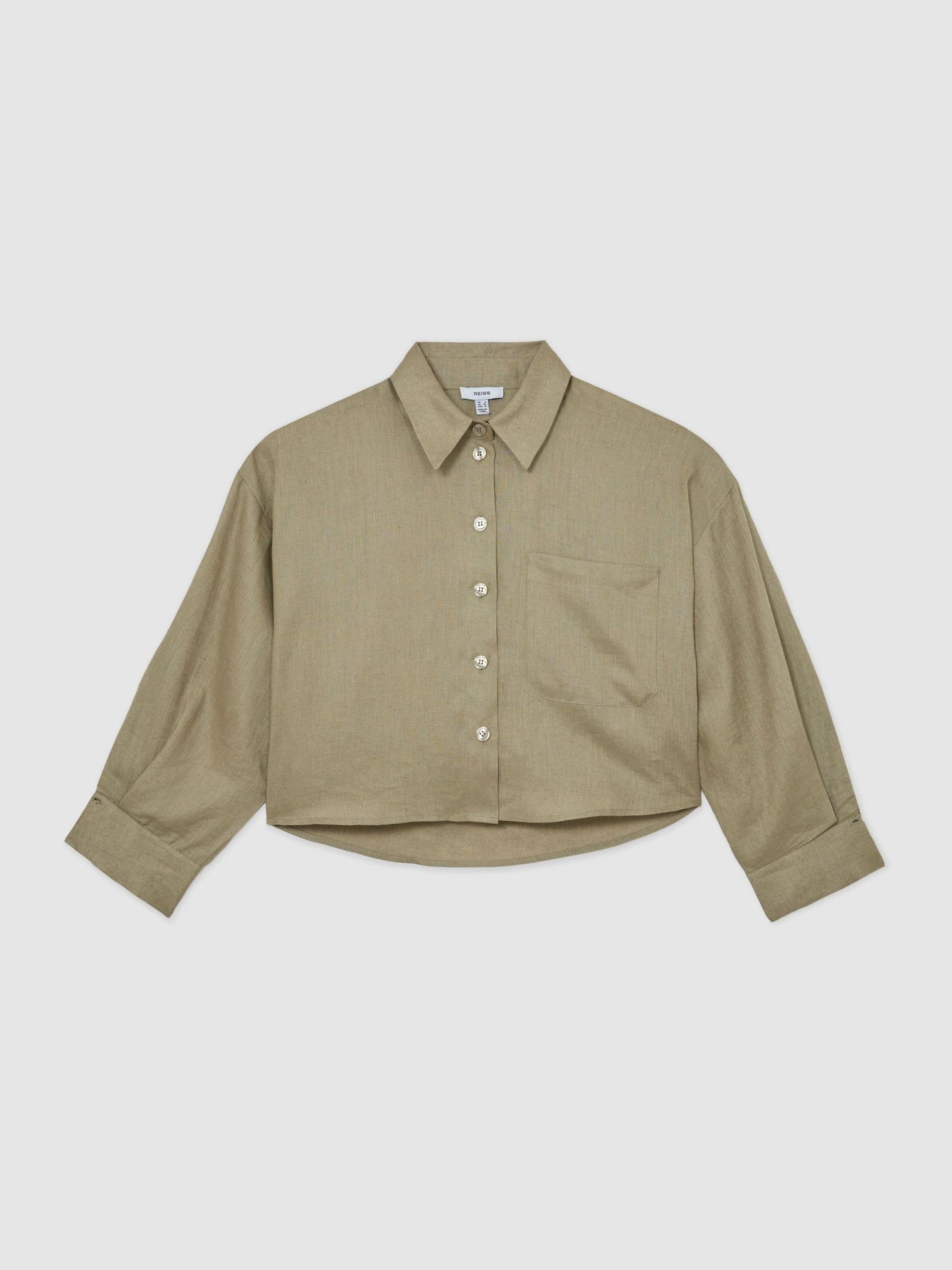 Linen Oversize Cropped Shirt in Green