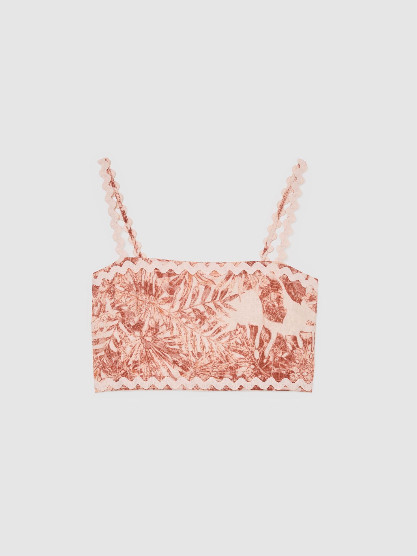 Linen Wave-Trim Printed Cami Top in Pale Pink