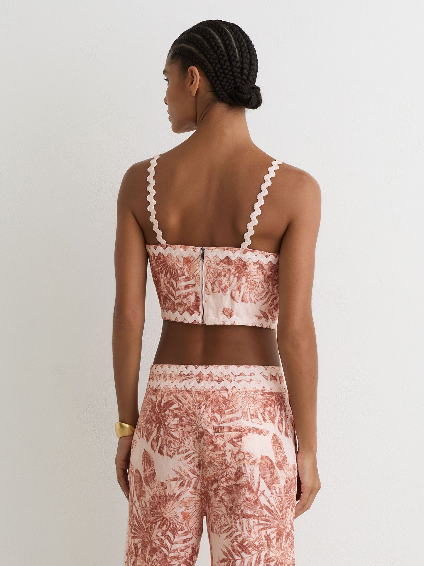 Linen Wave-Trim Printed Cami Top in Pale Pink