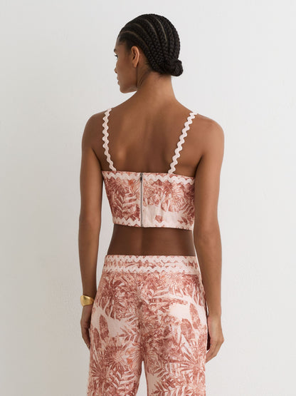 Linen Wave-Trim Printed Cami Top in Pale Pink