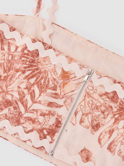 Linen Wave-Trim Printed Cami Top in Pale Pink