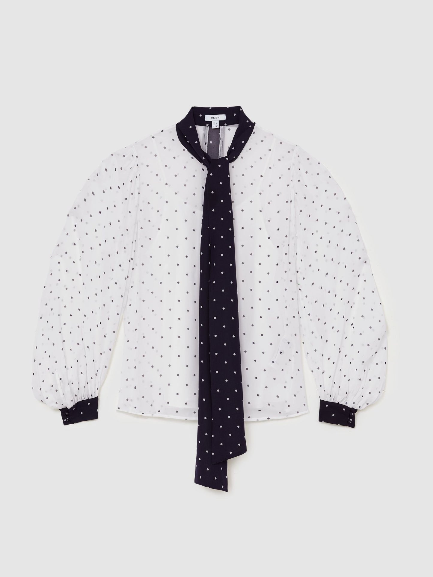 Polka-Dot Tie-Neck Blouse in Ivory/Navy