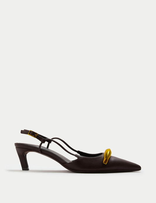 Gold Trim Kitten Heel Slingbacks