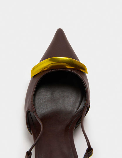 Gold Trim Kitten Heel Slingbacks