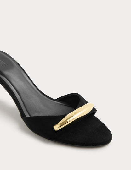 Gold Trim Open Toe Kitten Heel Mules