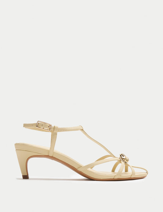 Gold Trim Strappy Kitten Heel Sandals