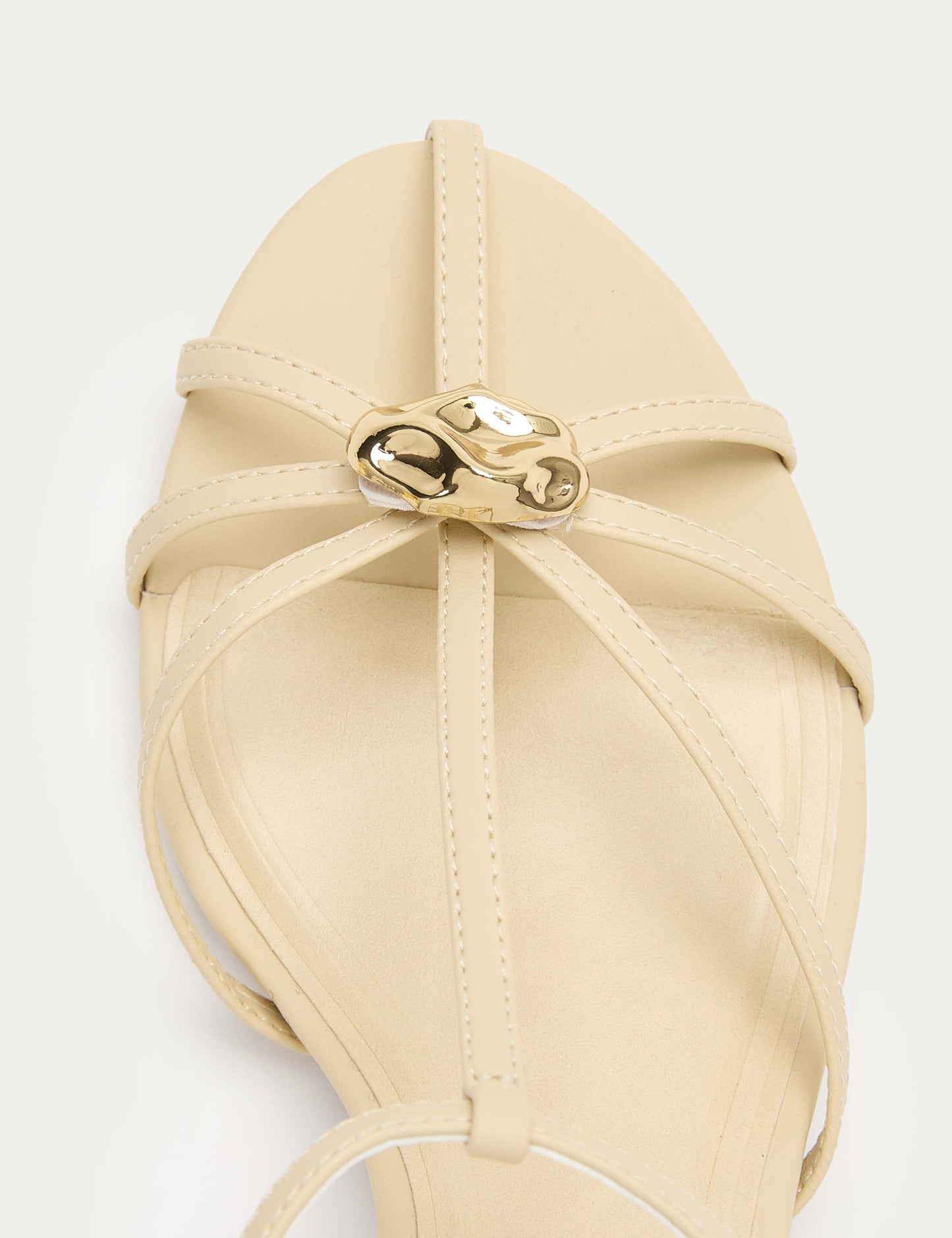Gold Trim Strappy Kitten Heel Sandals