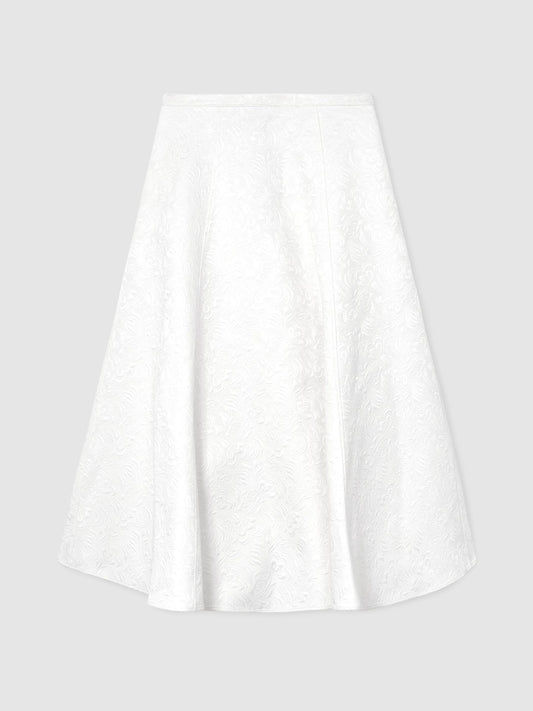 Cotton-Blend Jacquard Midi Skirt in Ivory