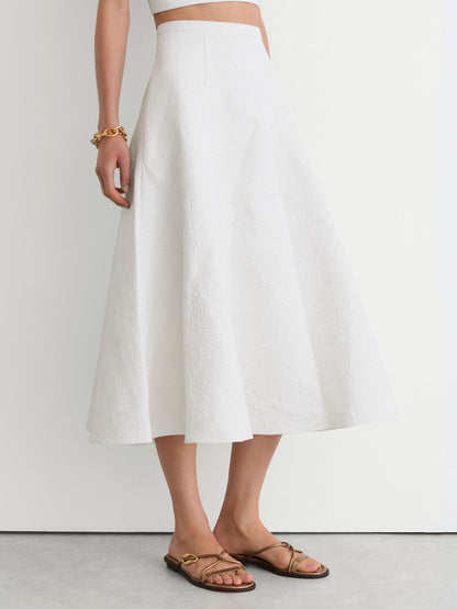 Cotton-Blend Jacquard Midi Skirt in Ivory