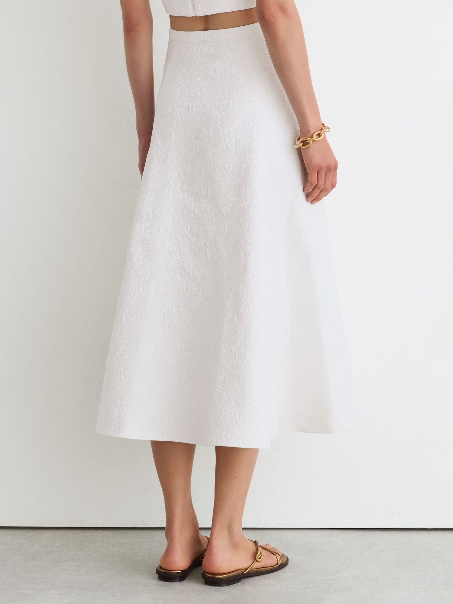 Cotton-Blend Jacquard Midi Skirt in Ivory