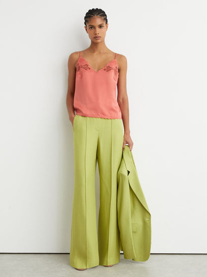 Satin Lace-Detail Cami Top in Coral Pink