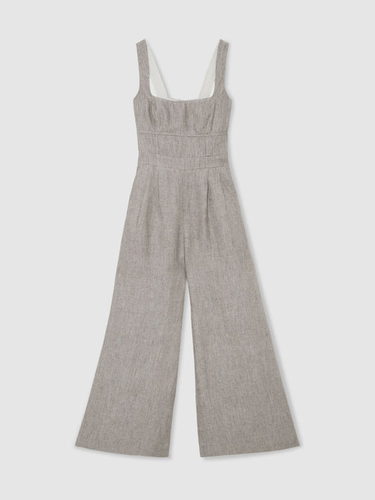 Linen Structured Wide-Leg Jumpsuit in Neutral