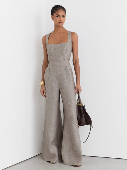 Linen Structured Wide-Leg Jumpsuit in Neutral