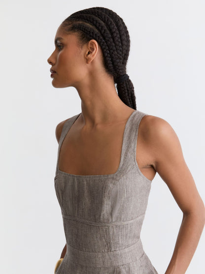 Linen Structured Wide-Leg Jumpsuit in Neutral