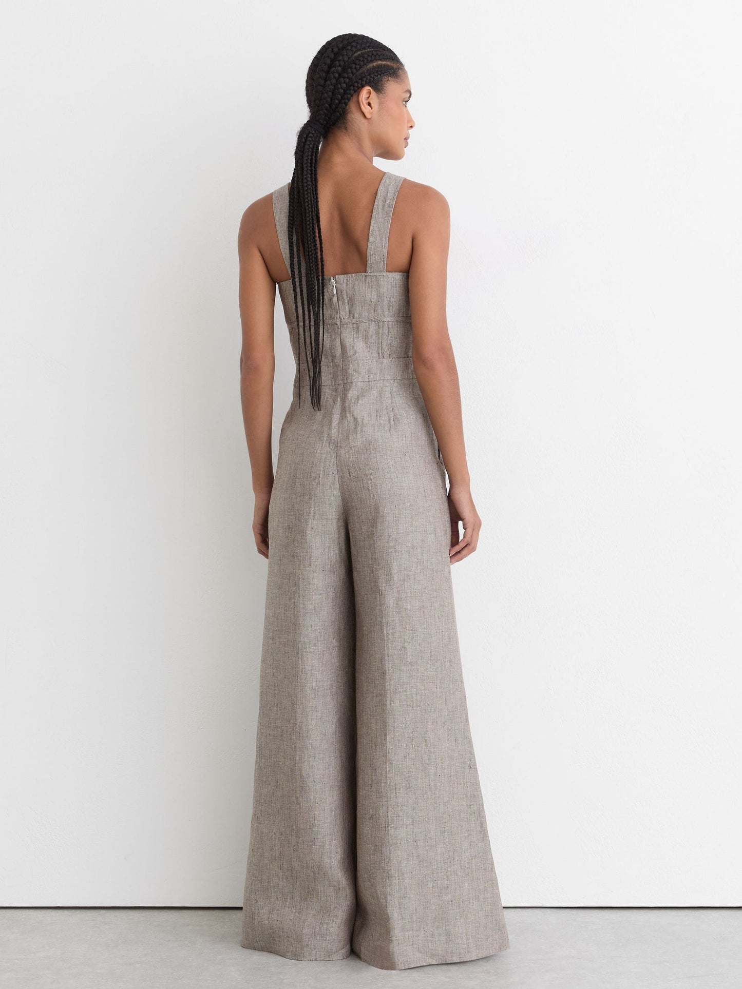 Linen Structured Wide-Leg Jumpsuit in Neutral
