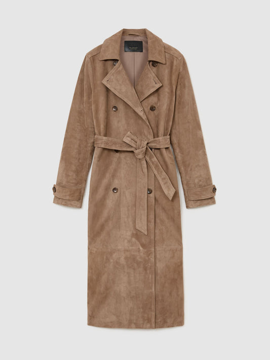 Suede Double-Breasted Trench Coat in Neutral