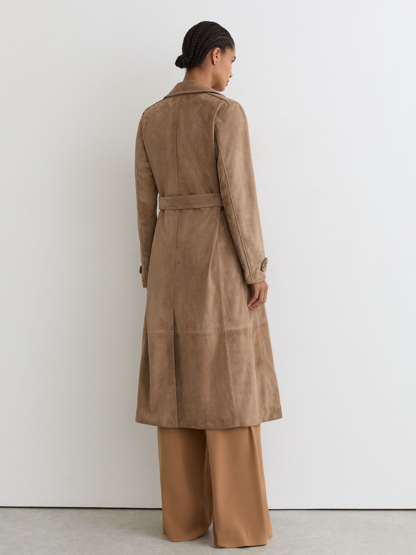 Suede Double-Breasted Trench Coat in Neutral