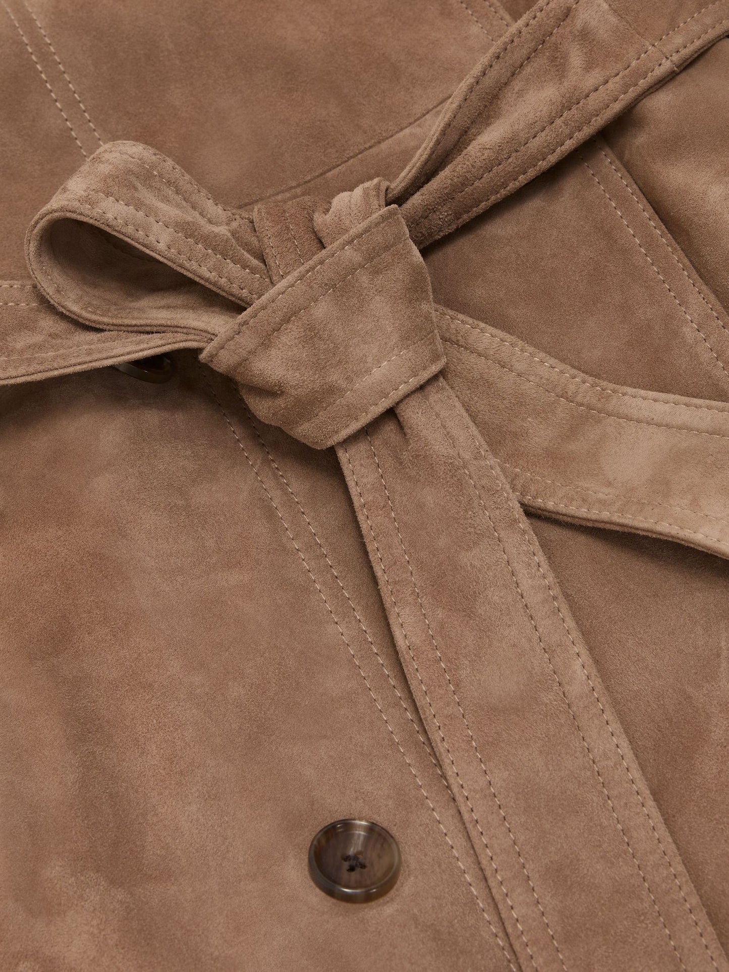 Suede Double-Breasted Trench Coat in Neutral