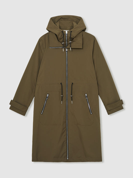 Removable-Hood Parka Rain Coat in Khaki