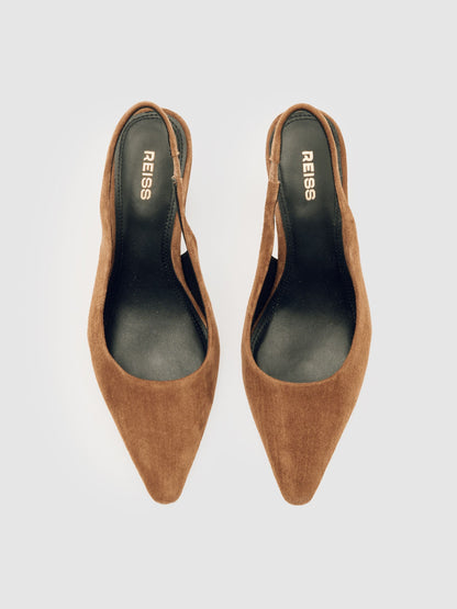 Reiss Suede Slingback Court Shoes in Tan