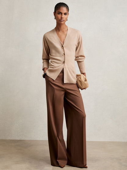 Wool-Blend Fitted Cardigan With Cashmere in Neutral