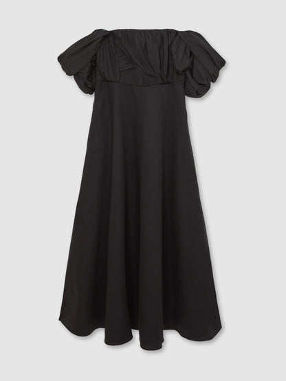 Bardot Sculpted Bodice Midi Dress With Linen