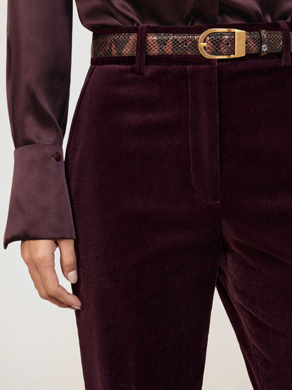 Velvet Tuxedo-Stripe Flared Trousers in Burgundy
