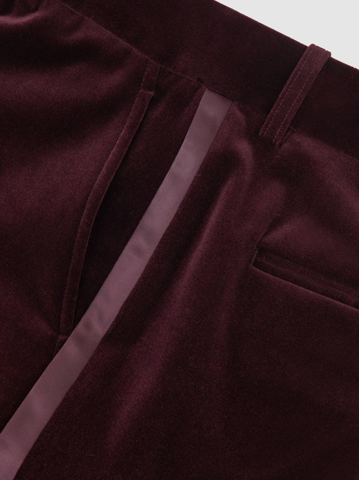 Velvet Tuxedo-Stripe Flared Trousers in Burgundy