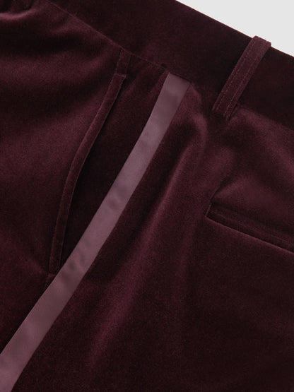 Velvet Tuxedo-Stripe Flared Trousers in Burgundy