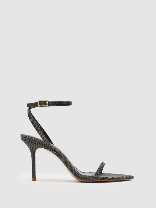Metallic Strappy Stiletto Sandals in Bronze