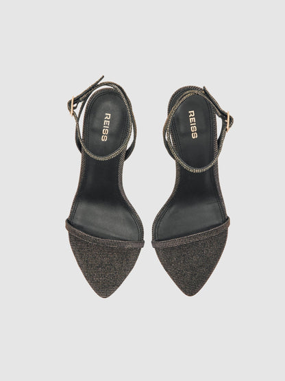 Metallic Strappy Stiletto Sandals in Bronze