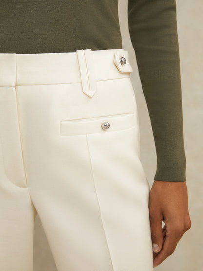 Atelier Wool Stud Flared Trousers in White